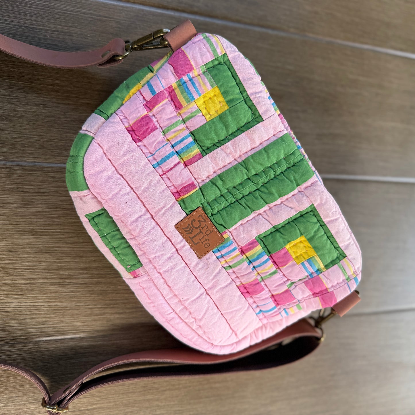 Upcycled Quilt Bag - Pink & Green Squares