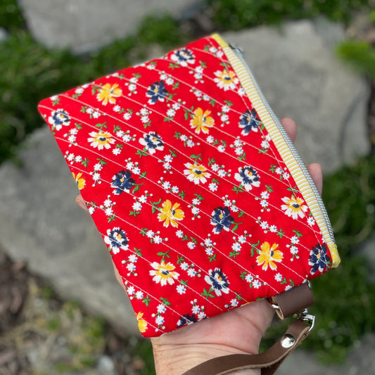 Red Vintage Floral Zippered Pouch