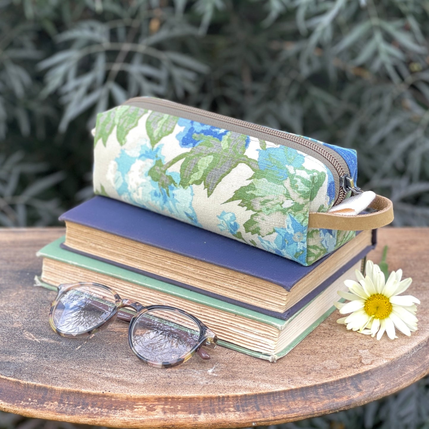 Boxy Pencil Case - Blue Flowers