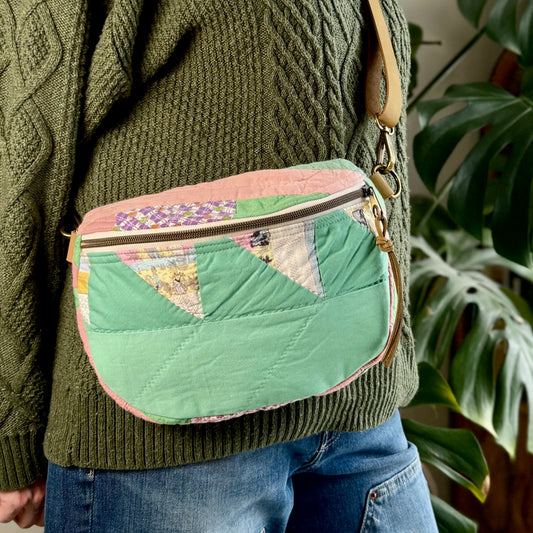 Upcycled Quilt Bag - Seafoam Triangles