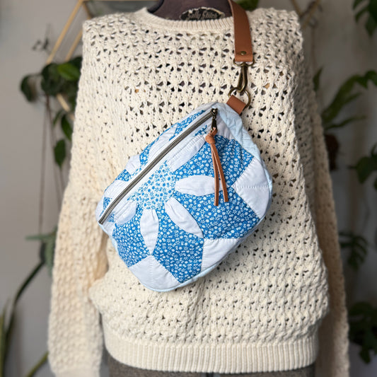 Upcycled Quilt Bag - Blue Flower