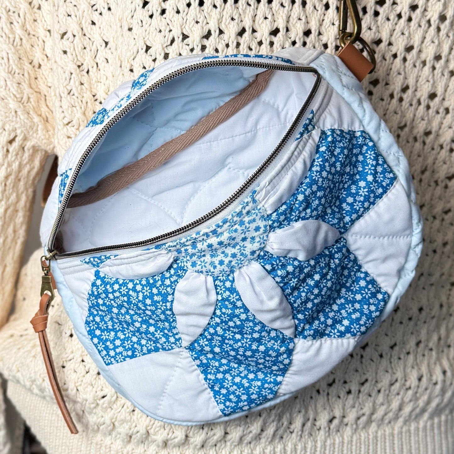 Upcycled Quilt Bag - Blue Flower