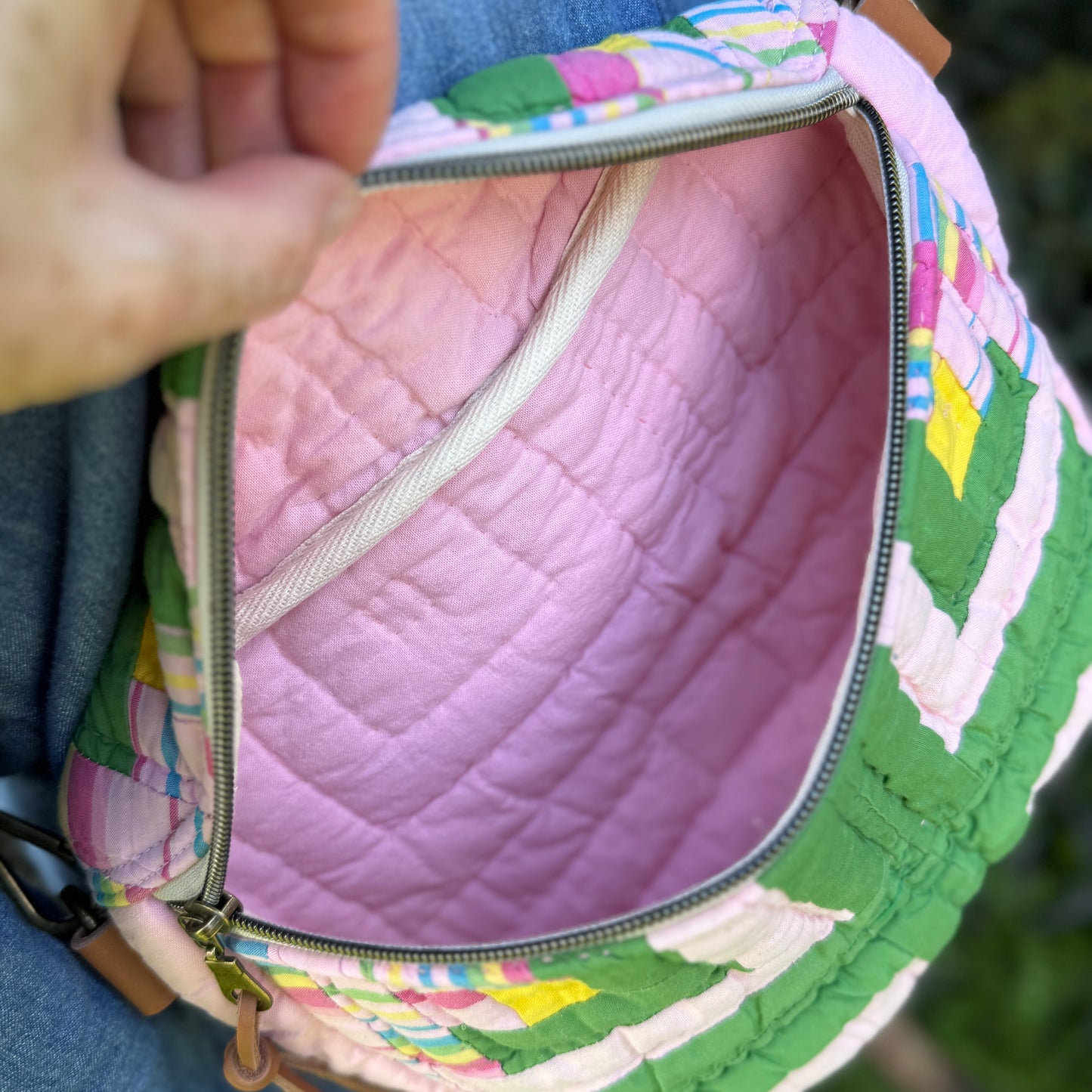 Upcycled Quilt Bag - Pink & Green Squares