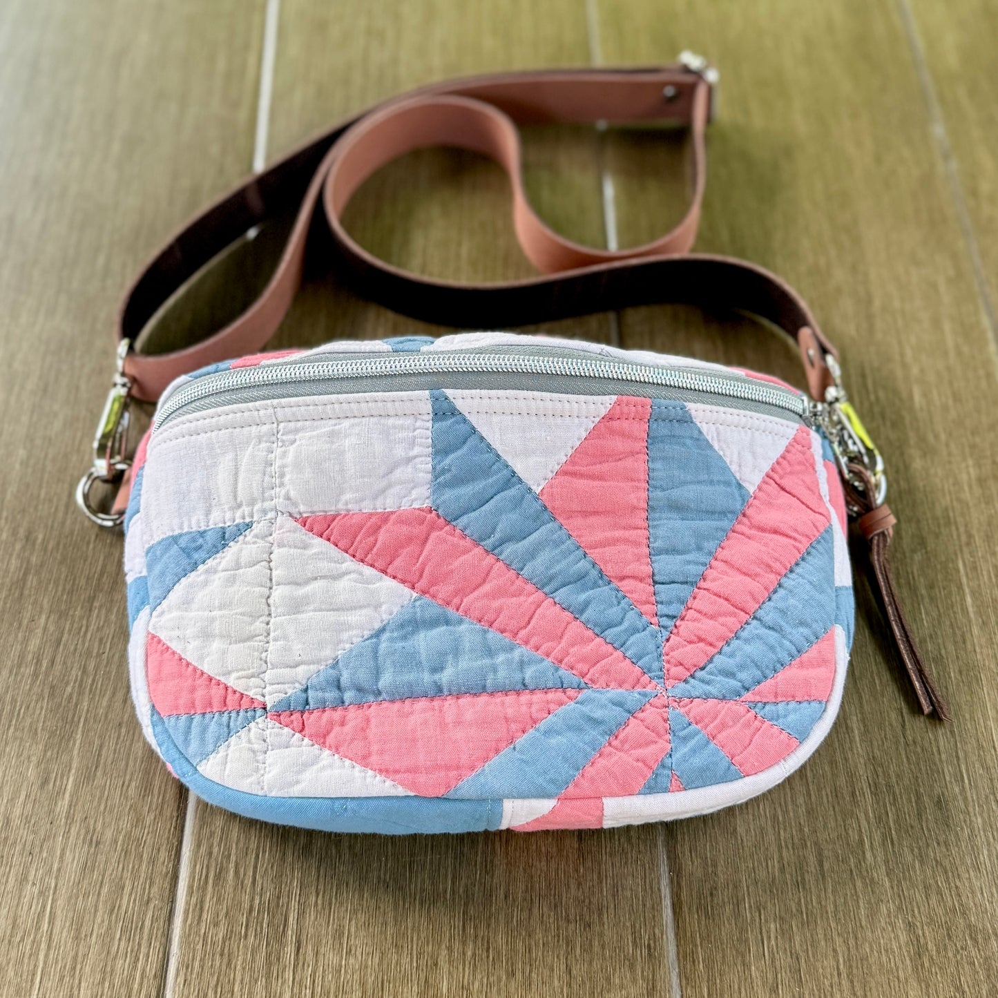 Upcycled Quilt Bag - Pink & Blue Star