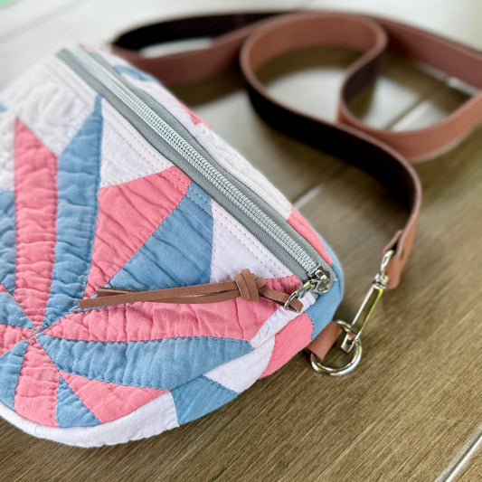 Upcycled Quilt Bag - Pink & Blue Star