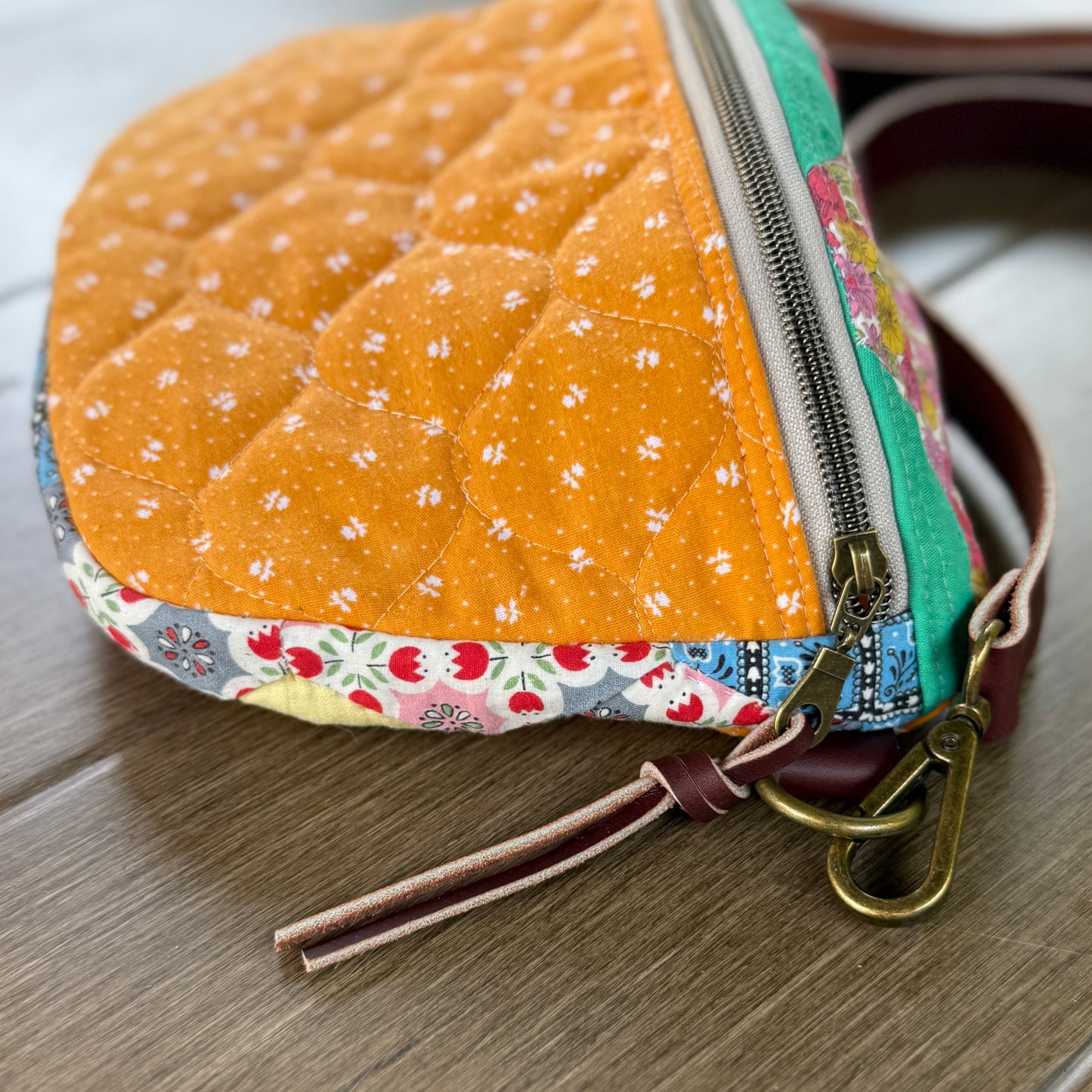 Upcycled Quilt Bag - Orange Acorn #2