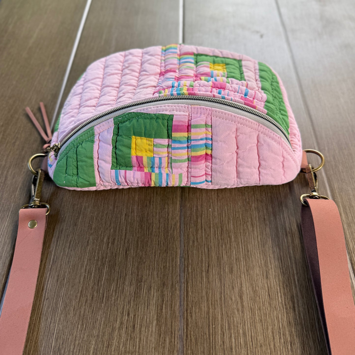 Upcycled Quilt Bag - Pink & Green Squares