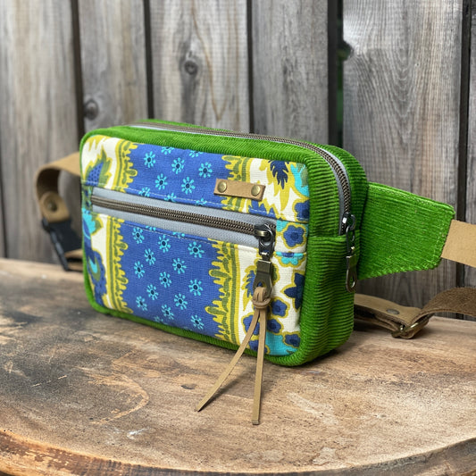 Green Corduroy and Vintage Upholstery -Fanny Pack