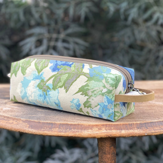 Boxy Pencil Case - Blue Flowers