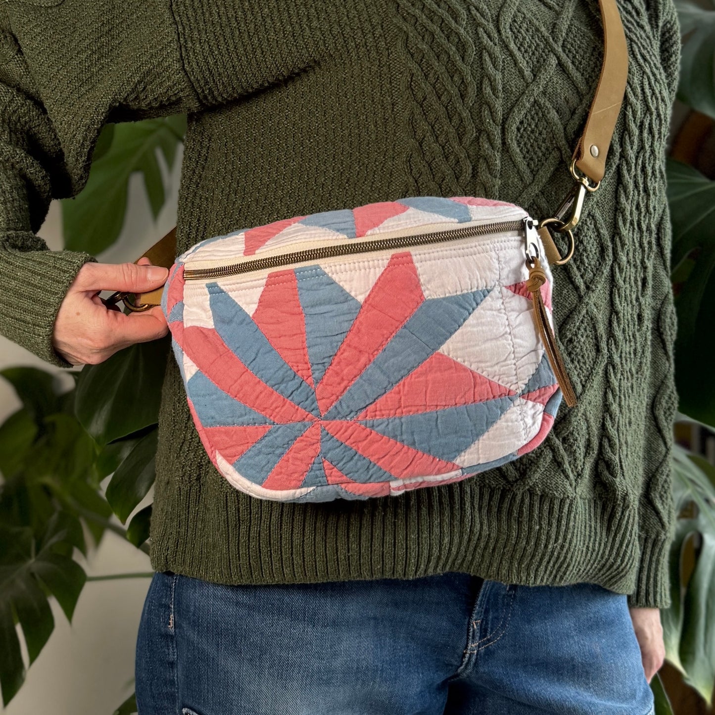 Upcycled Quilt Bag - Pink & Blue Star
