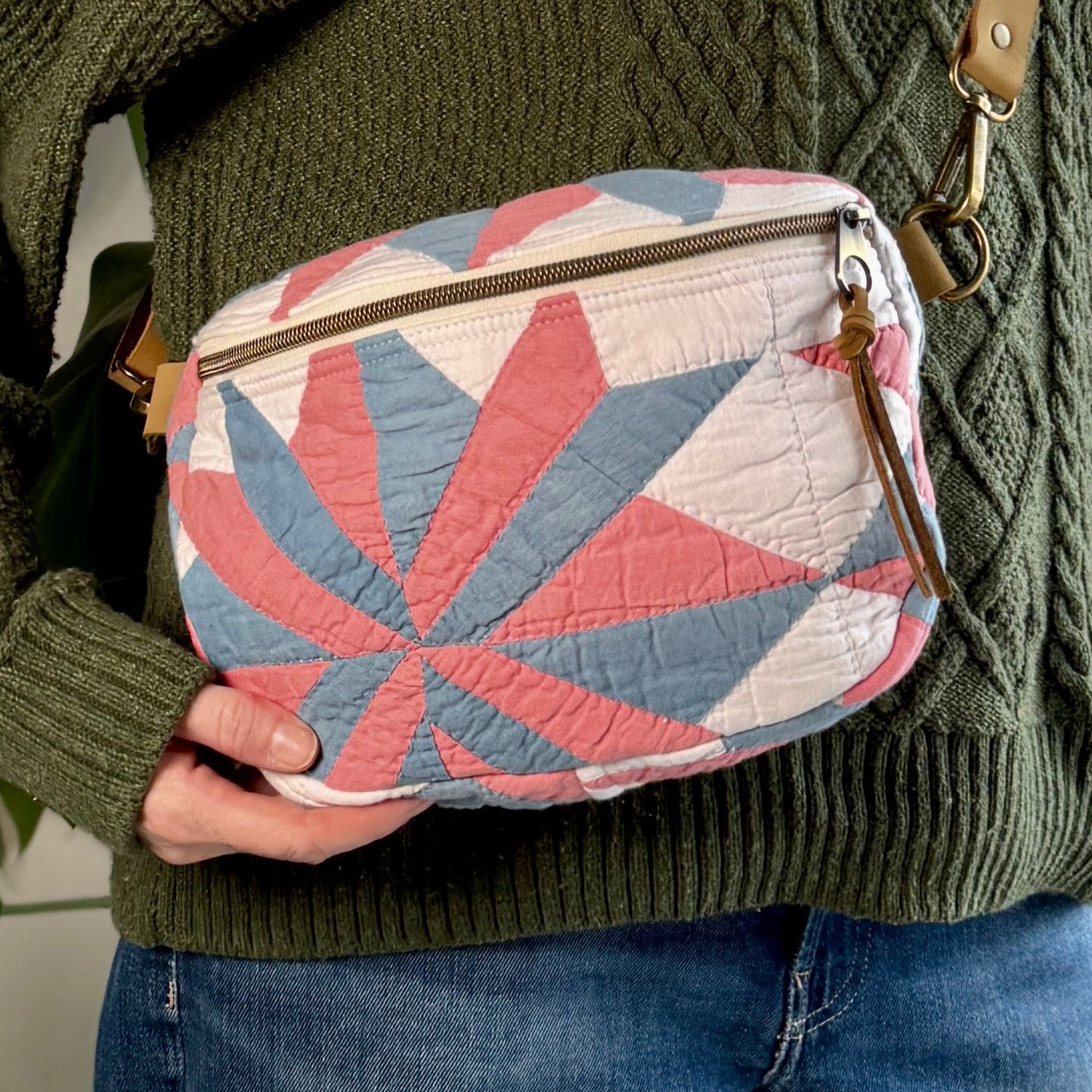 Upcycled Quilt Bag - Pink & Blue Star