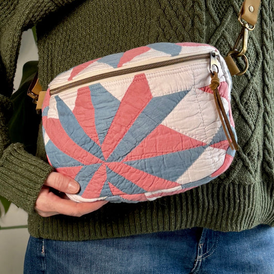 Upcycled Quilt Bag - Pink & Blue Star