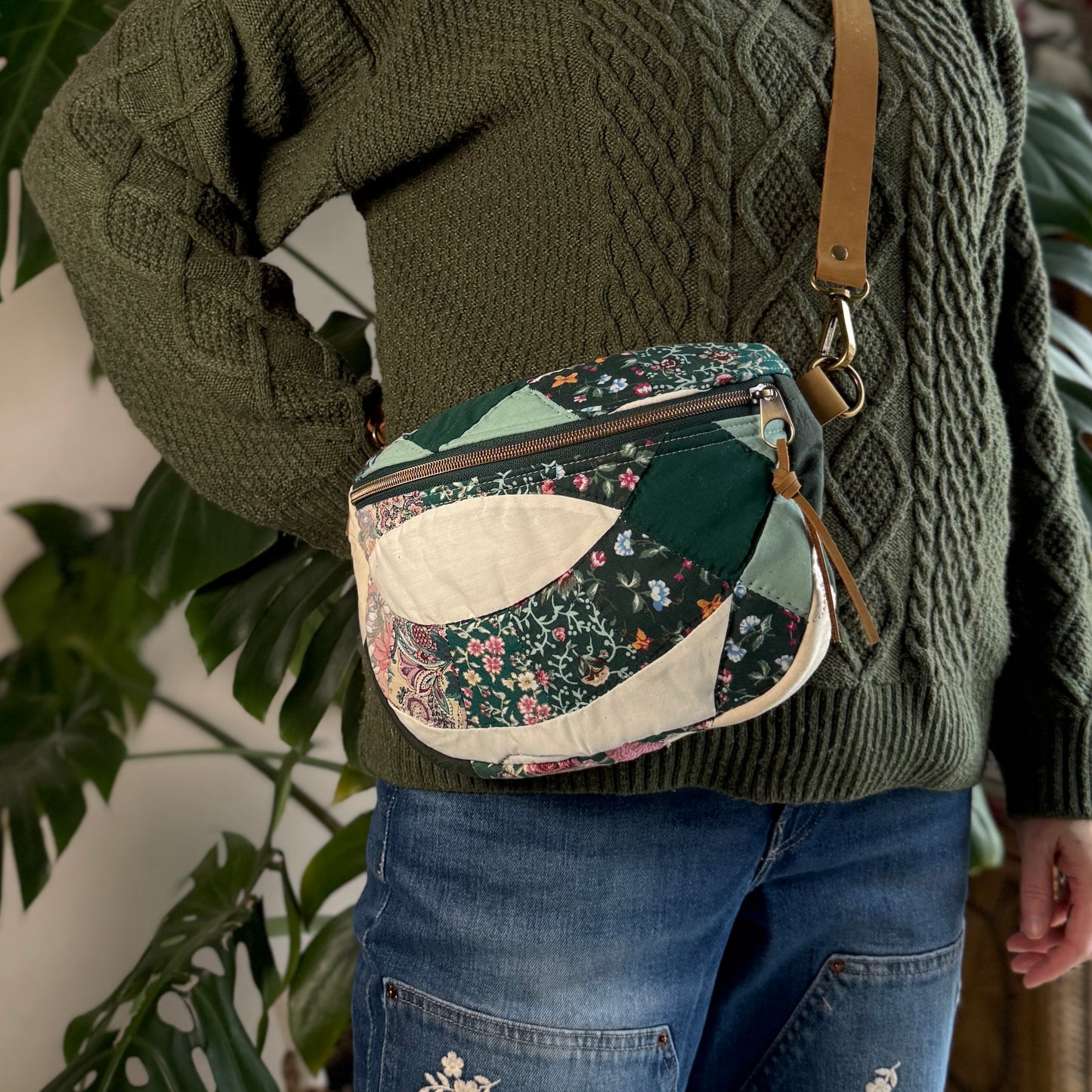 Upcycled Quilt Bag - Green Rings