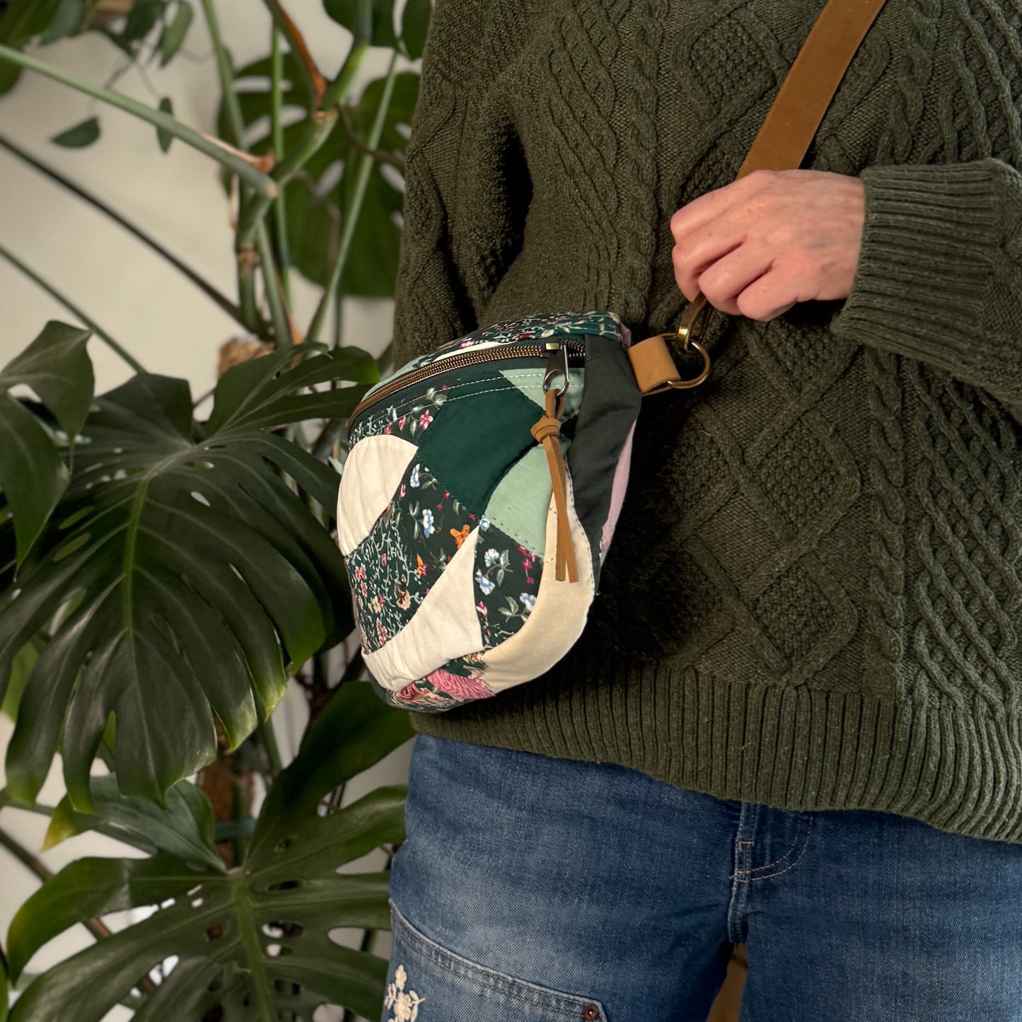 Upcycled Quilt Bag - Green Rings