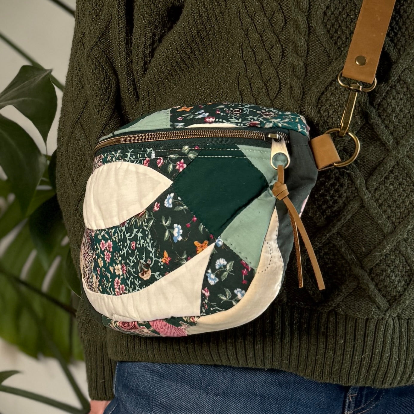 Upcycled Quilt Bag - Green Rings