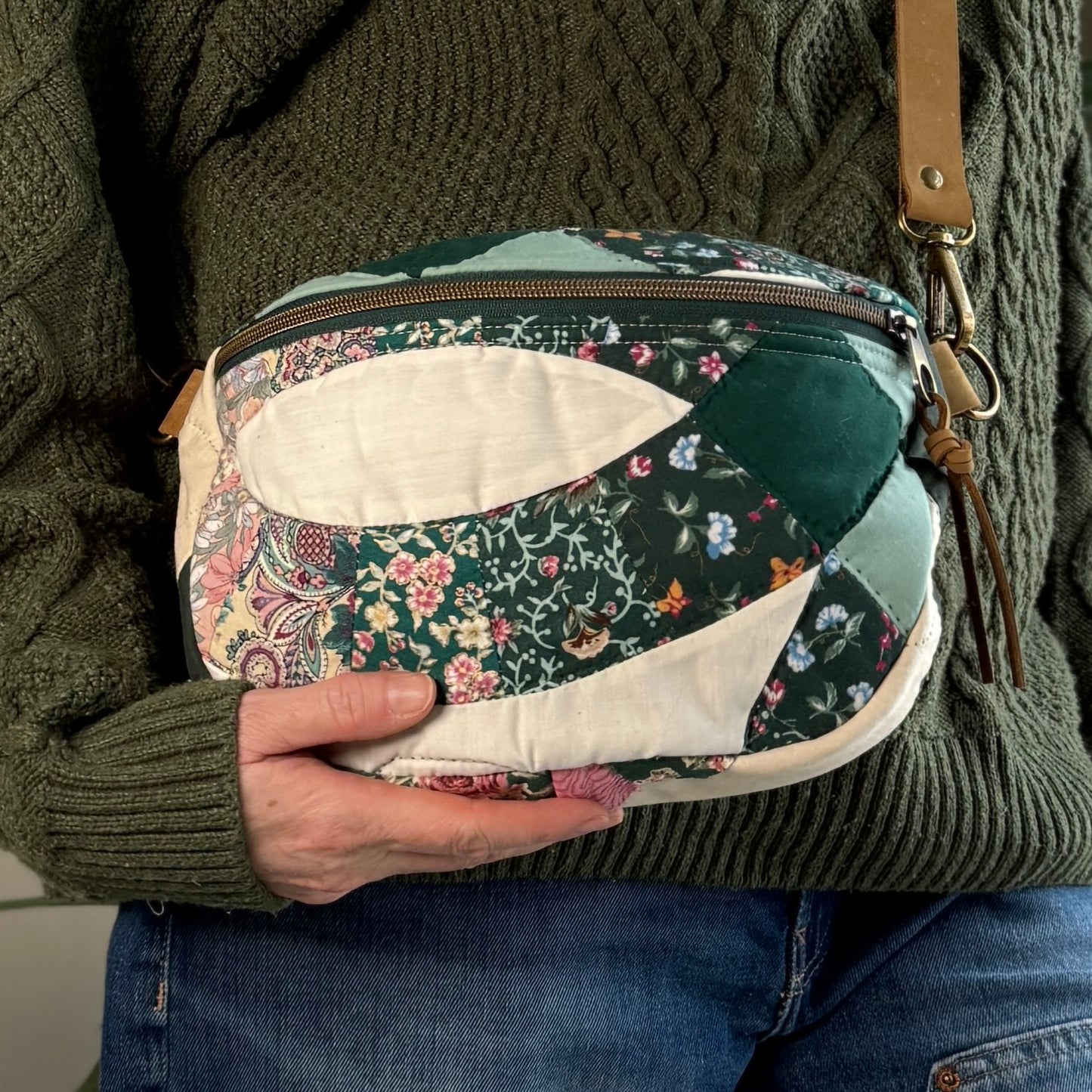 Upcycled Quilt Bag - Green Rings