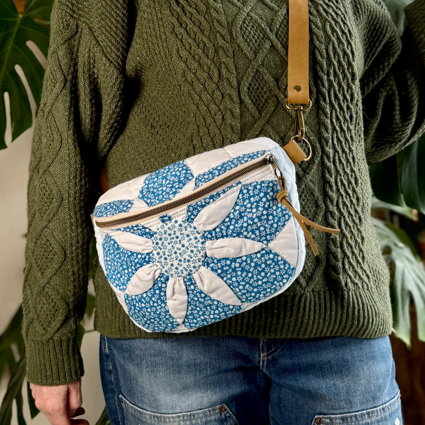 Upcycled Quilt Bag - Blue Flower