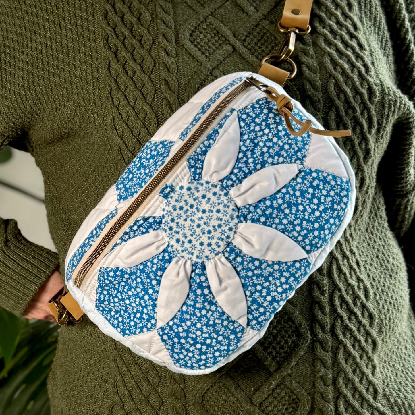 Upcycled Quilt Bag - Blue Flower