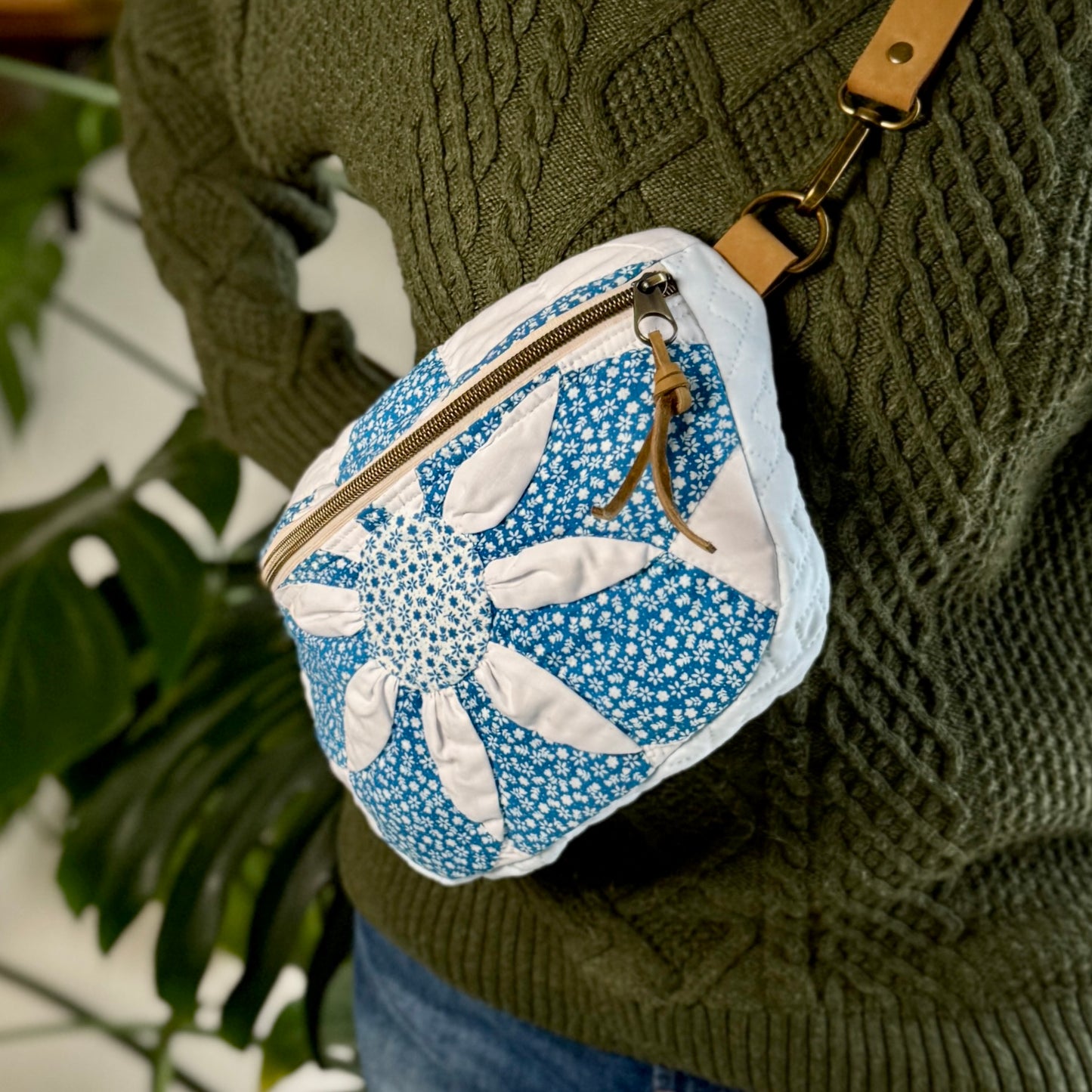 Upcycled Quilt Bag - Blue Flower