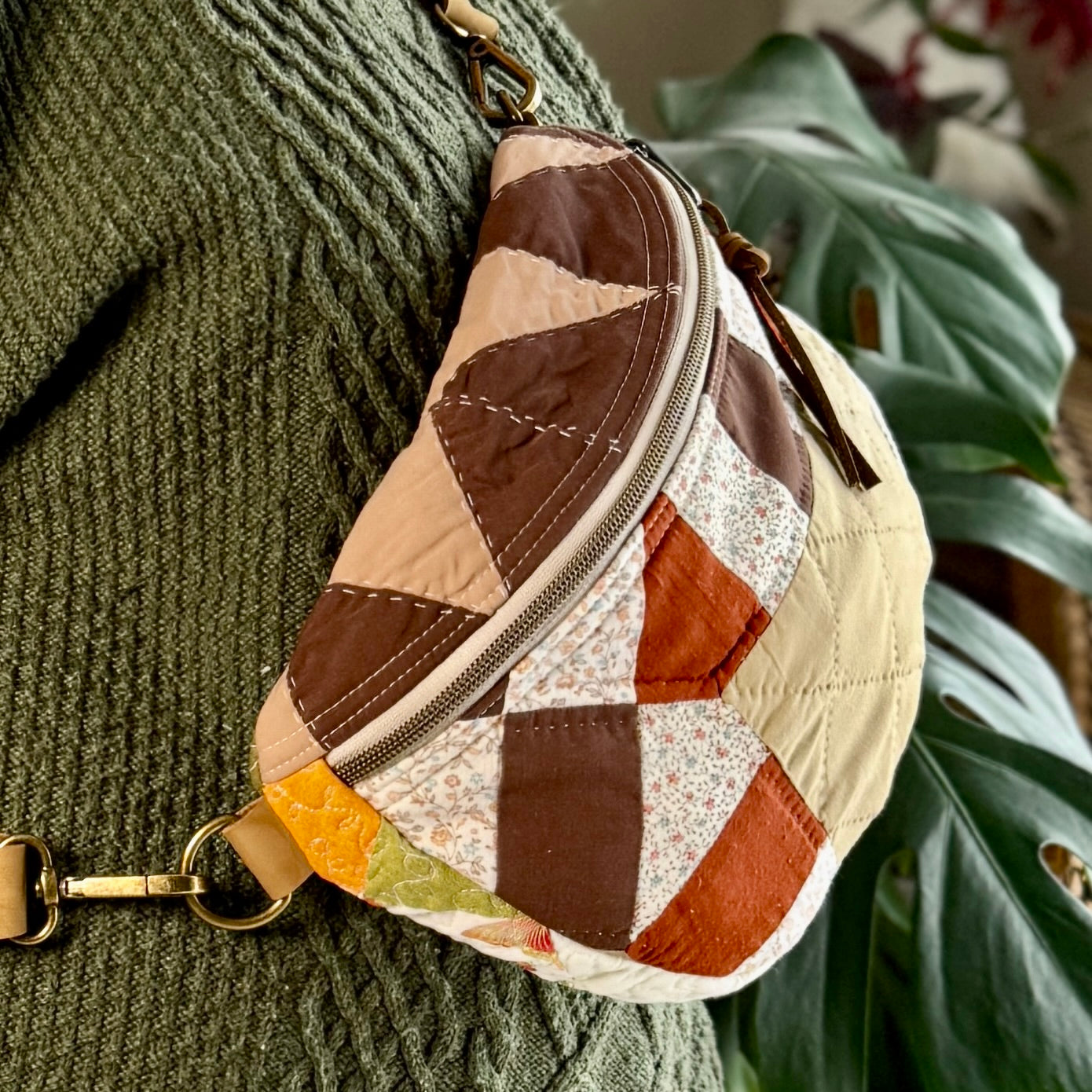 Upcycled Quilt Bag - Browns & Butterflies