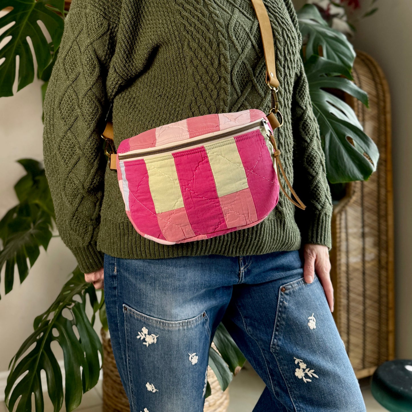 Upcycled Quilt Bag - Pink Stripes