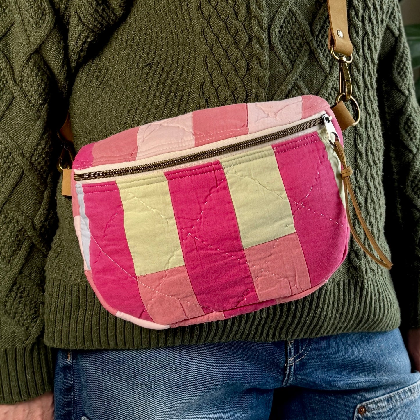 Upcycled Quilt Bag - Pink Stripes