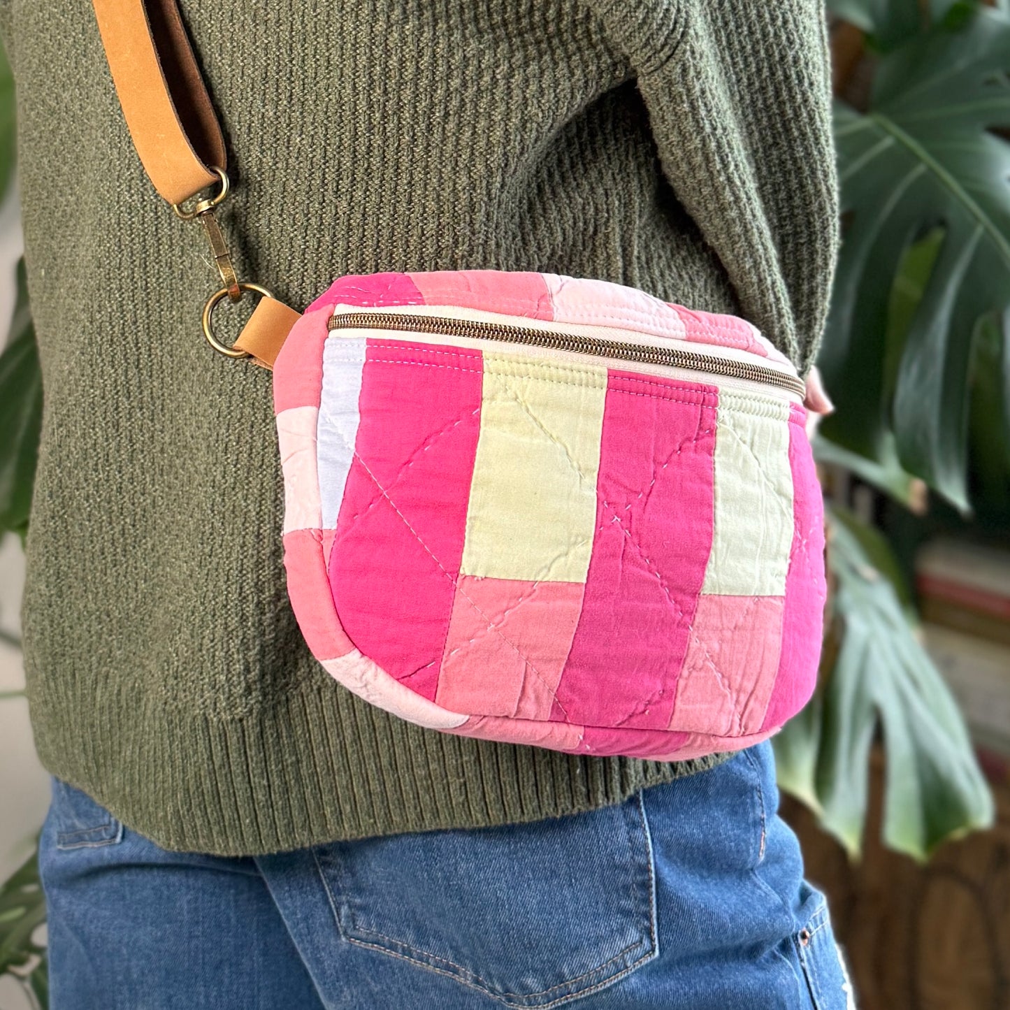 Upcycled Quilt Bag - Pink Stripes