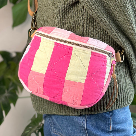 Upcycled Quilt Bag - Pink Stripes