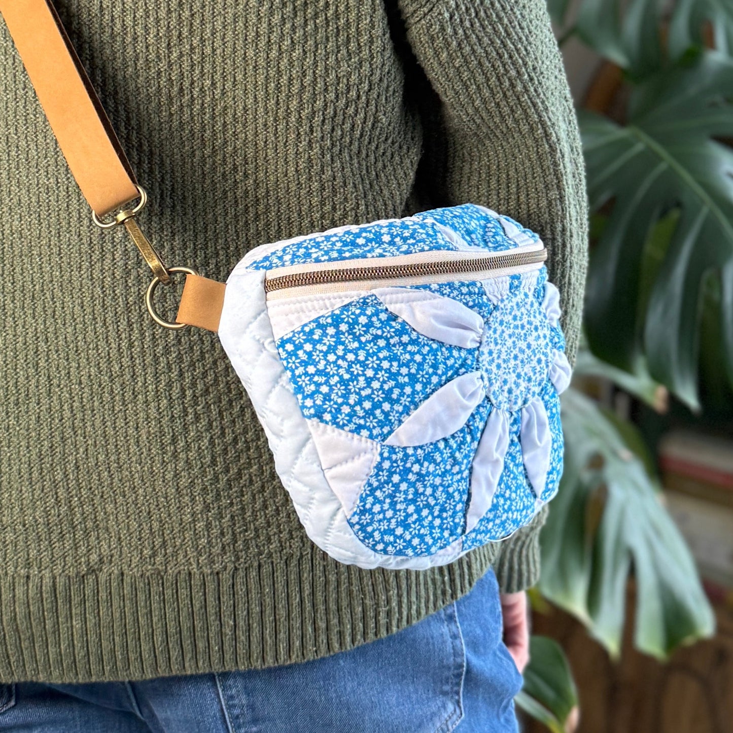 Upcycled Quilt Bag - Blue Flower