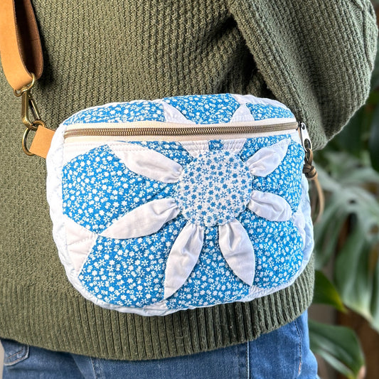 Upcycled Quilt Bag - Blue Flower