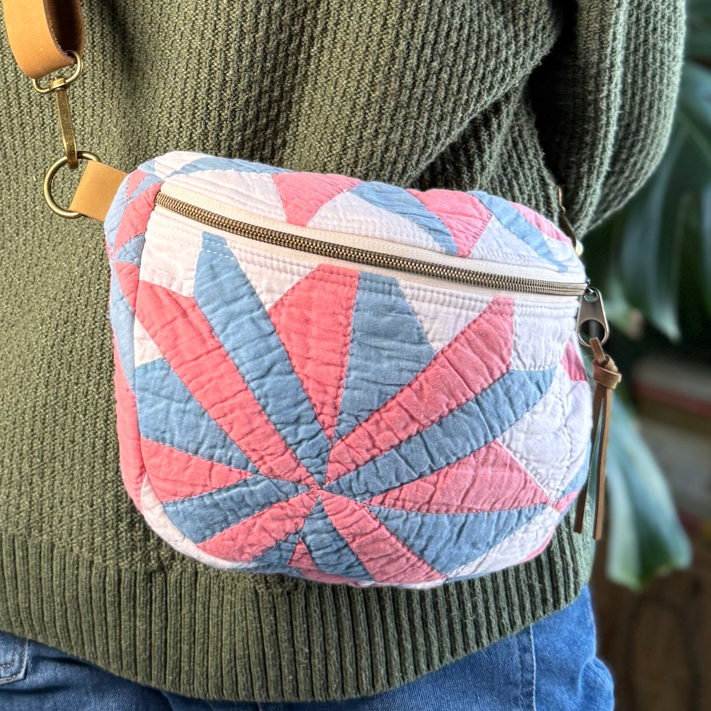 Upcycled Quilt Bag - Pink & Blue Star