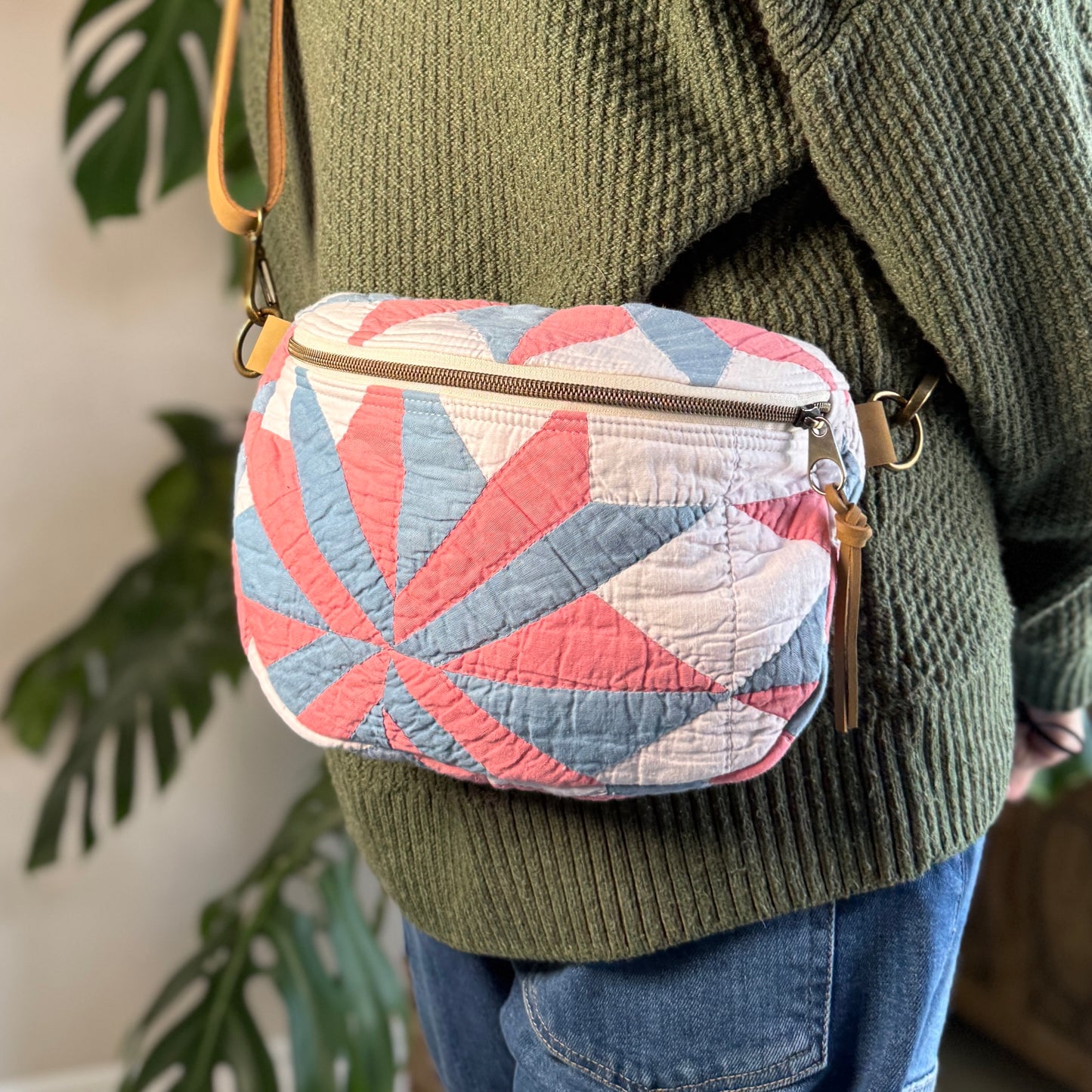 Upcycled Quilt Bag - Pink & Blue Star