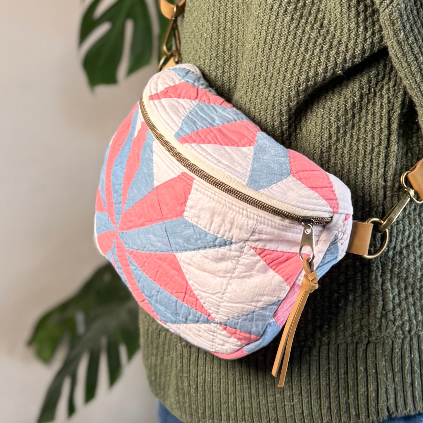 Upcycled Quilt Bag - Pink & Blue Star