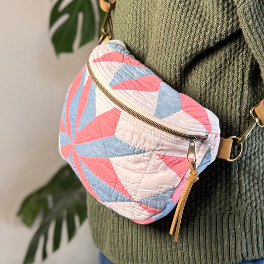Upcycled Quilt Bag - Pink & Blue Star