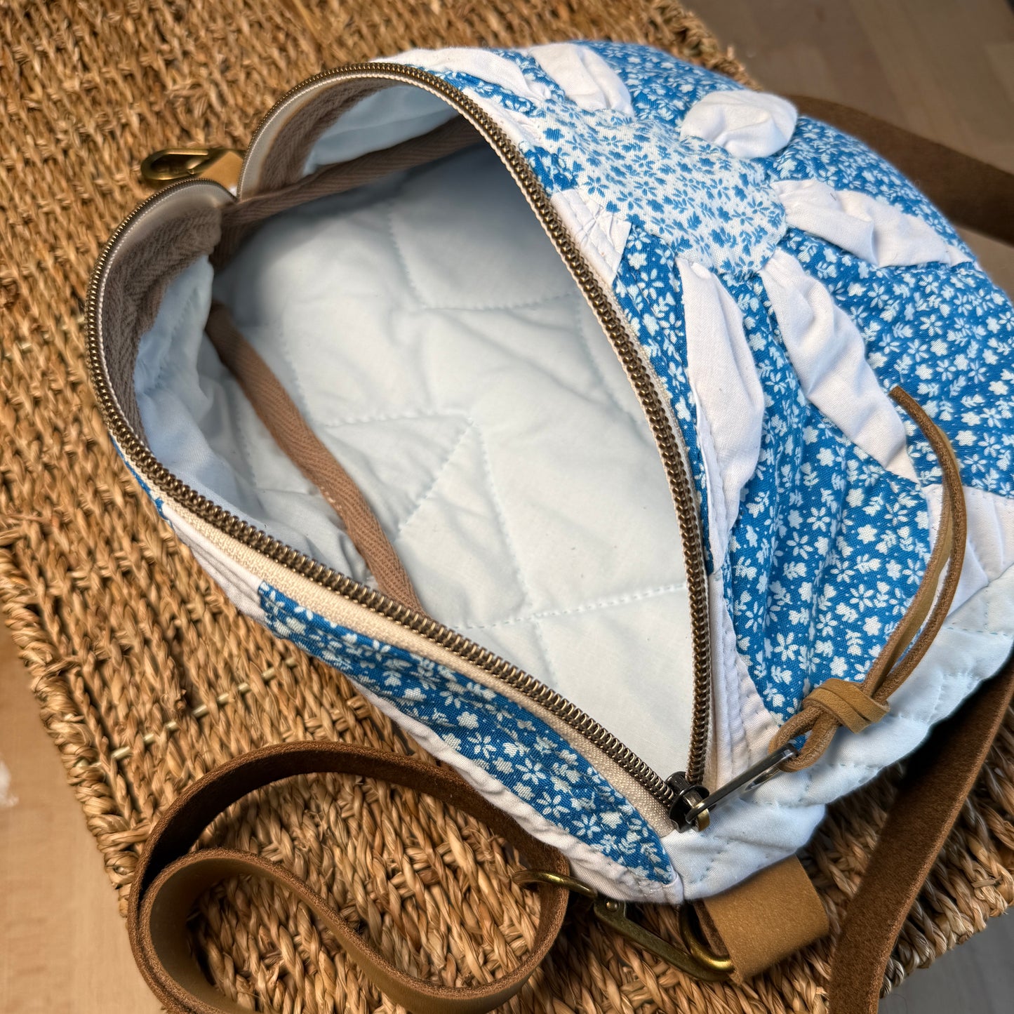 Upcycled Quilt Bag - Blue Flower