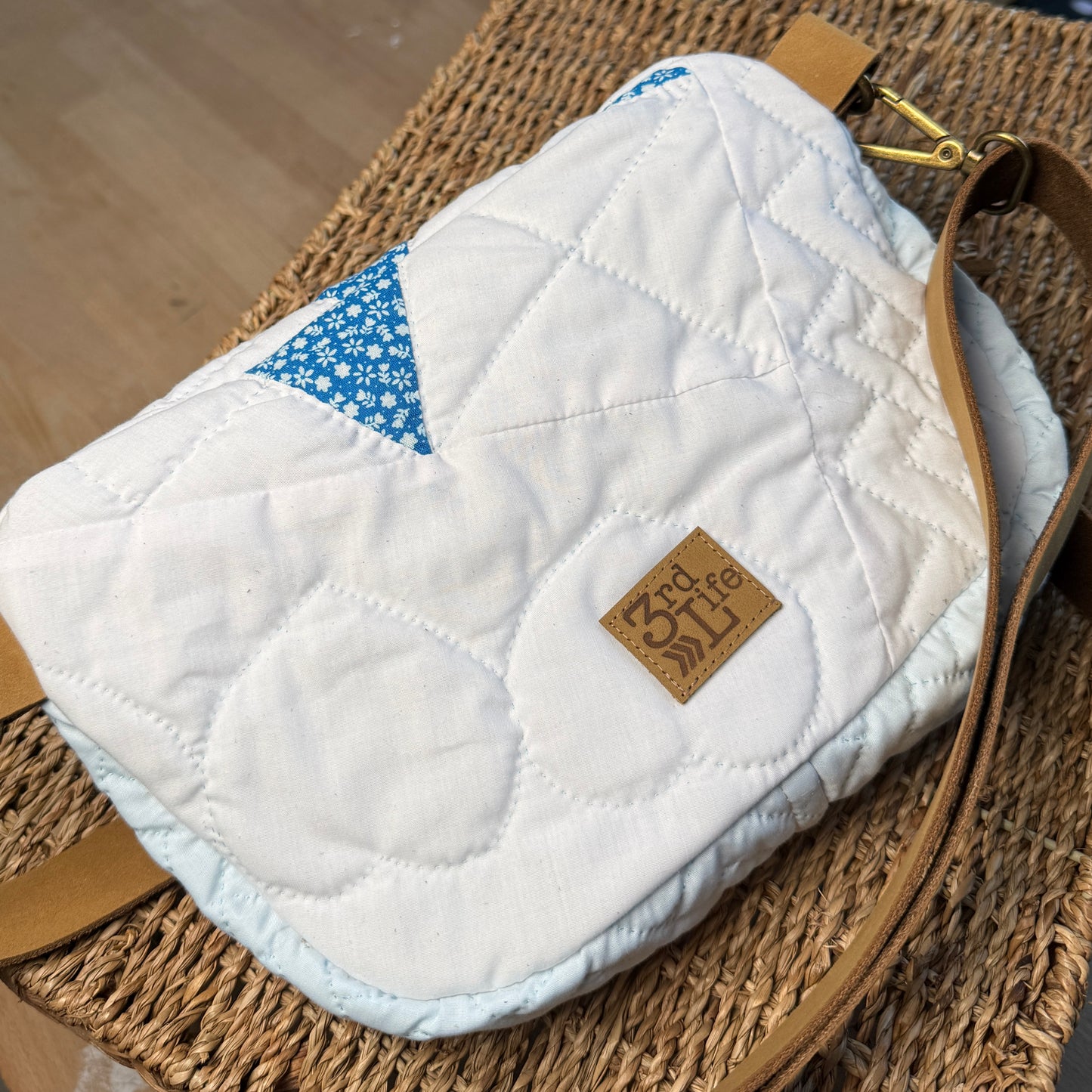 Upcycled Quilt Bag - Blue Flower