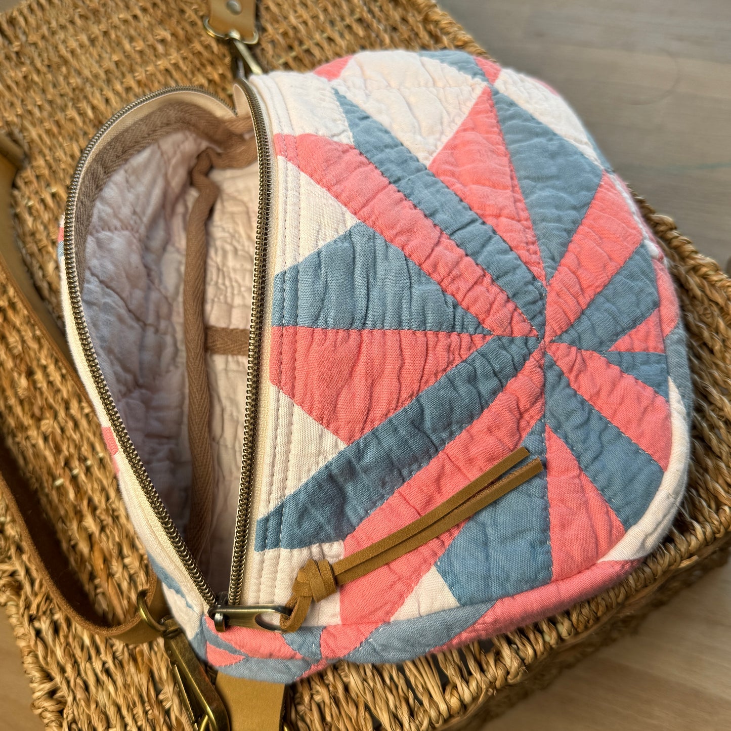 Upcycled Quilt Bag - Pink & Blue Star