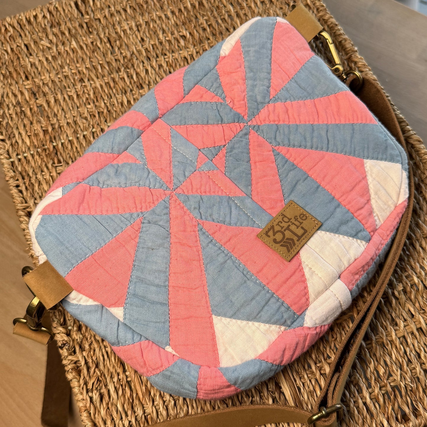 Upcycled Quilt Bag - Pink & Blue Star