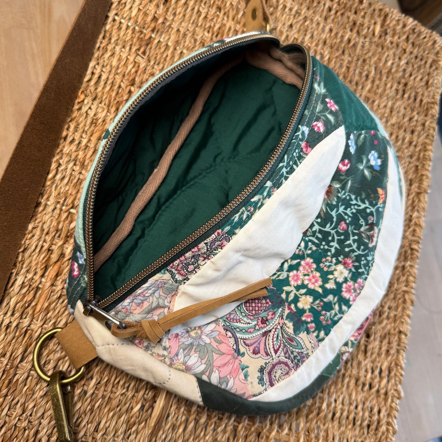 Upcycled Quilt Bag - Green Rings