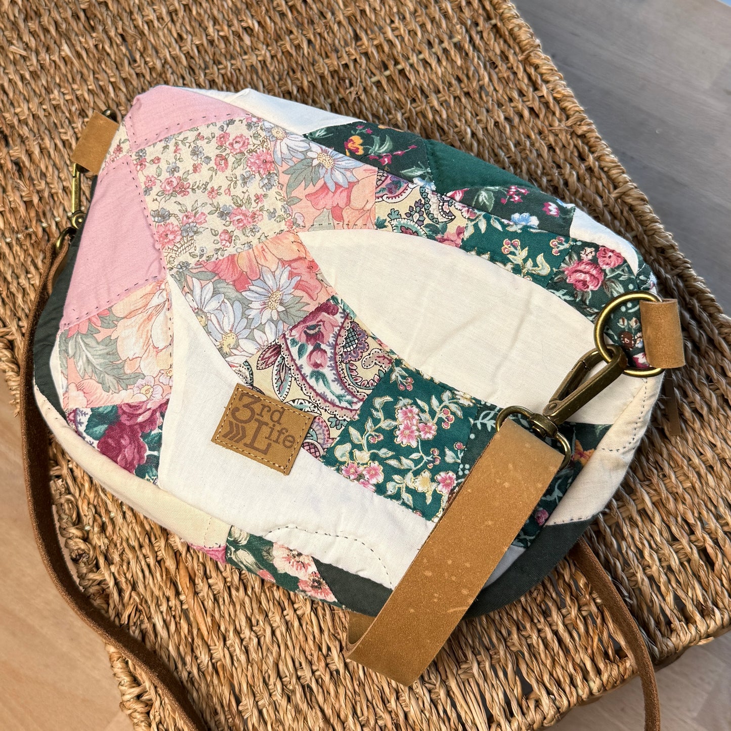 Upcycled Quilt Bag - Green Rings