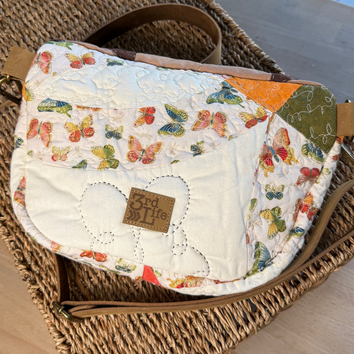 Upcycled Quilt Bag - Browns & Butterflies
