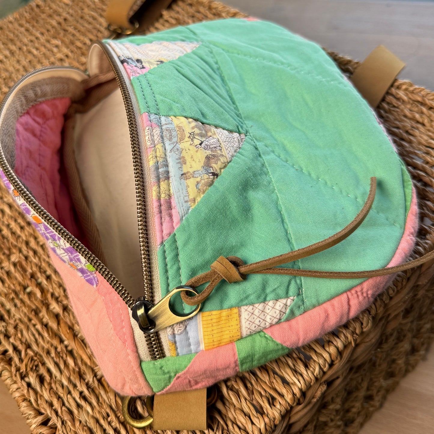 Upcycled Quilt Bag - Seafoam Triangles