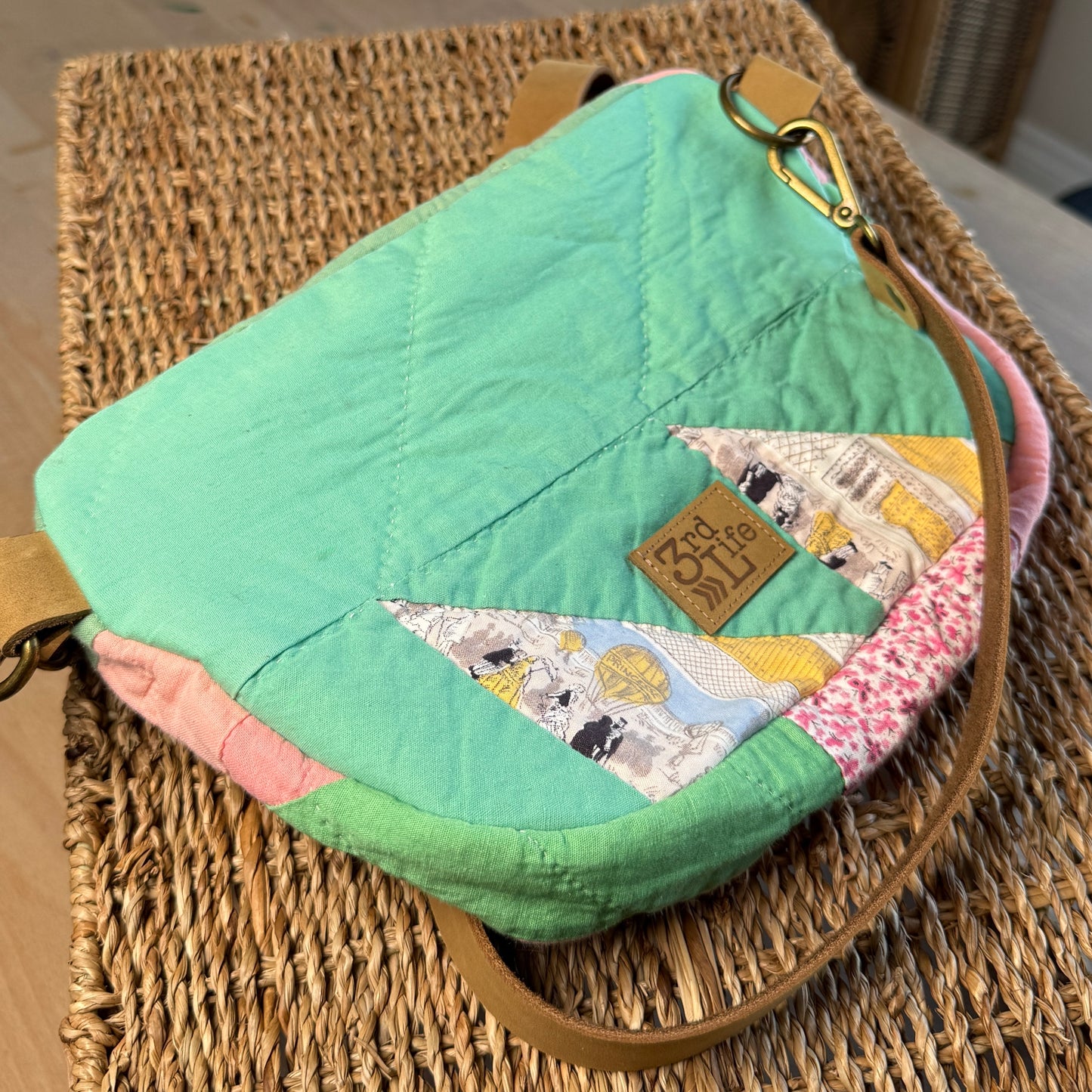 Upcycled Quilt Bag - Seafoam Triangles