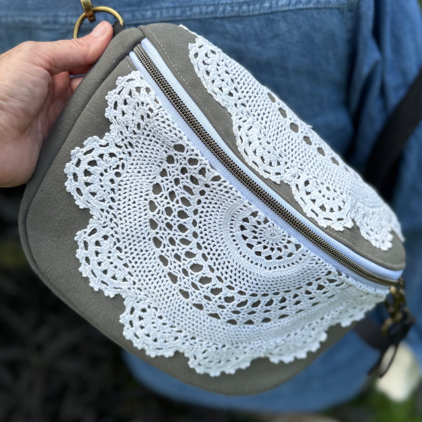 Upcycled Bag - Doily Love