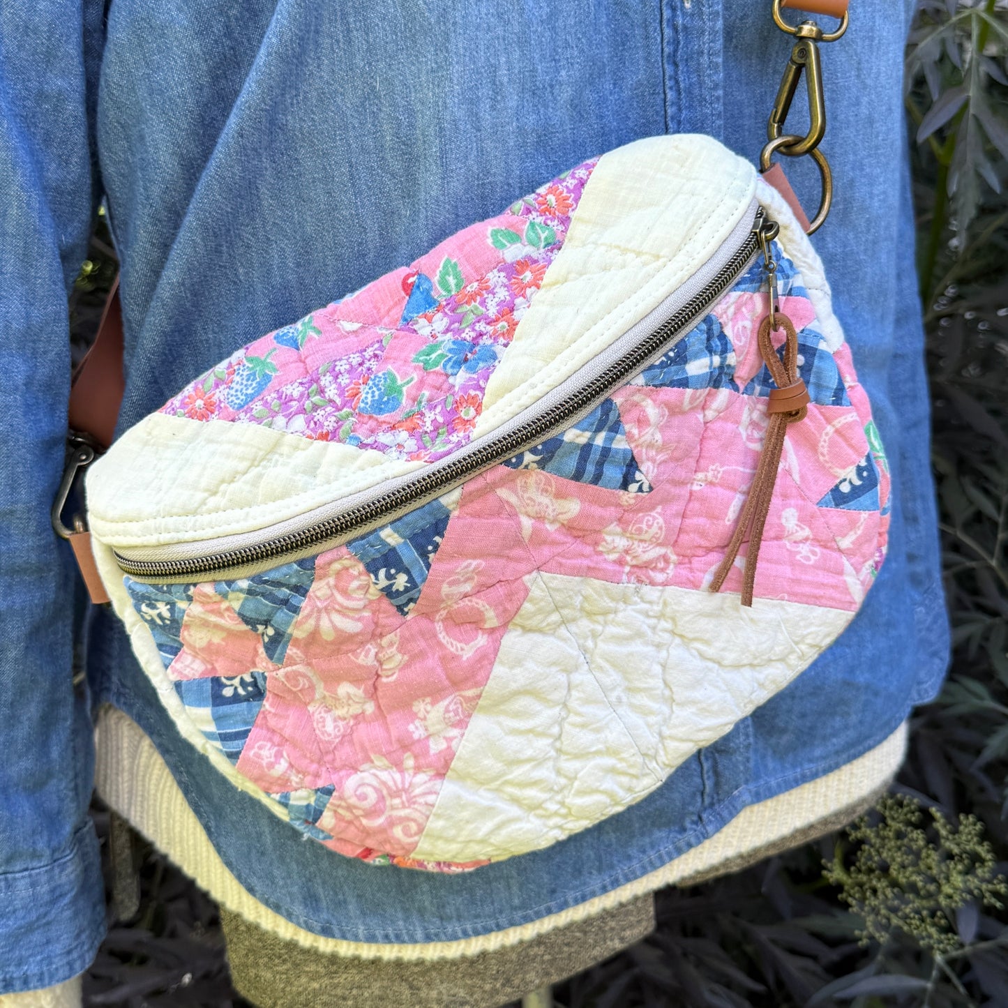 Upcycled Quilt Bag - Pink & Blue Classic Quilt