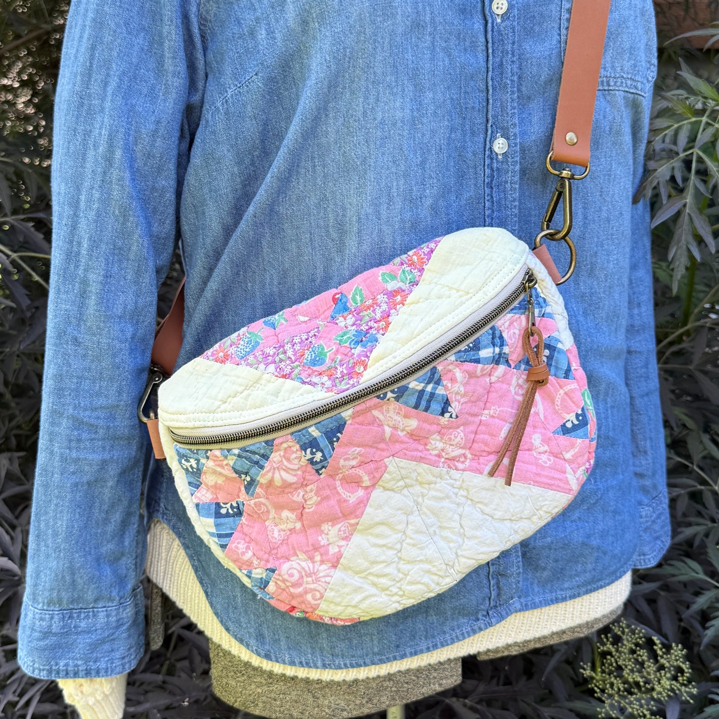 Upcycled Quilt Bag - Pink & Blue Classic Quilt
