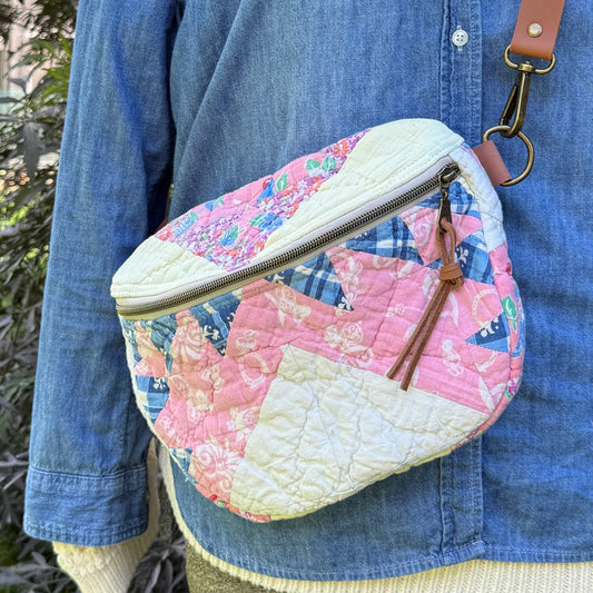 Upcycled Quilt Bag - Pink & Blue Classic Quilt