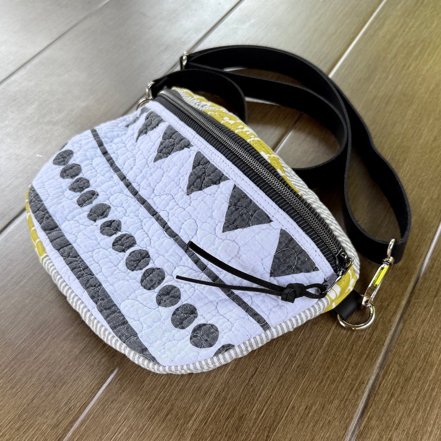 Upcycled Quilt Bag - Black & White & Chartreuse