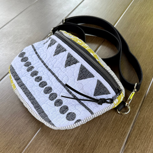 Upcycled Quilt Bag - Black & White & Chartreuse