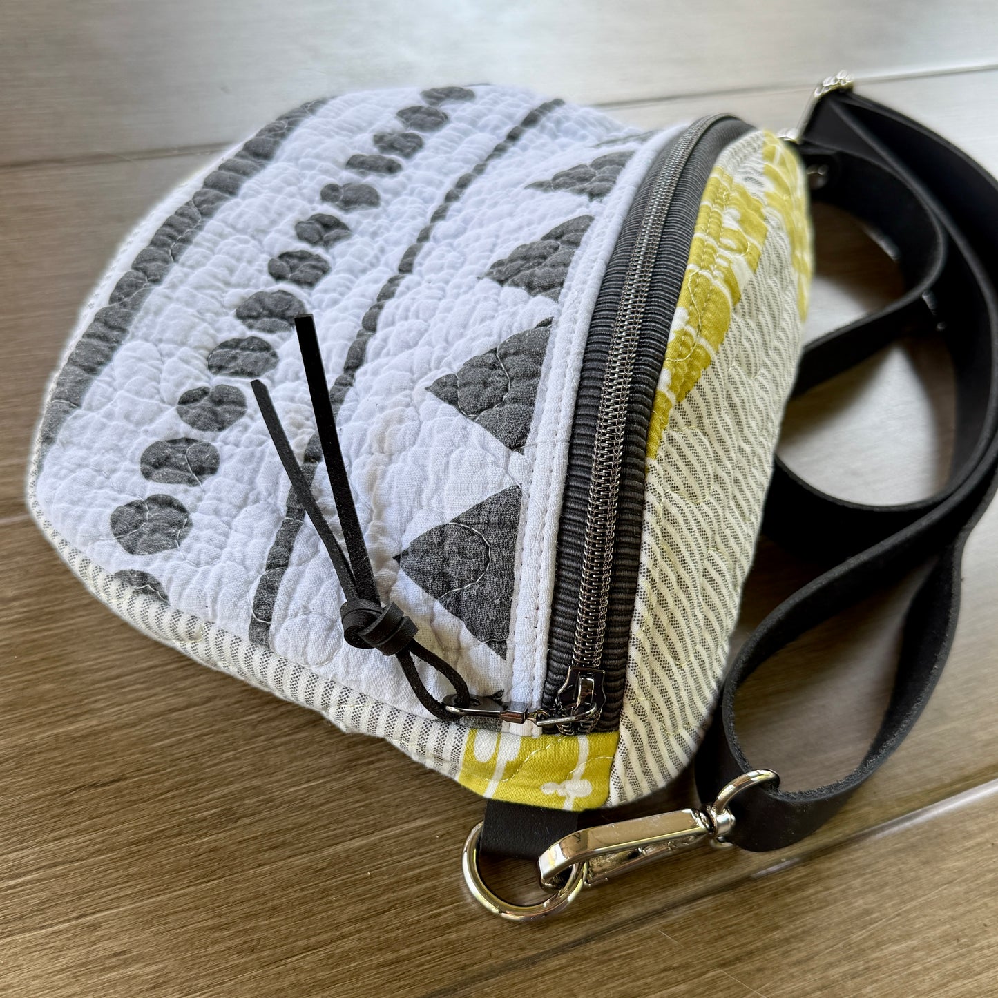 Upcycled Quilt Bag - Black & White & Chartreuse